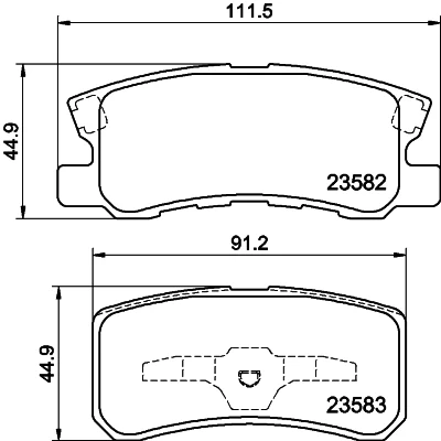 Bilde av HELLA 8DB 355 009 691 Bremseklosser med akustisk slitasjevarsel tilbehør MITSUBISHI: OUTLANDER 2 SUV, 3, PAJERO 4, PEUGEOT: 4008 SUV