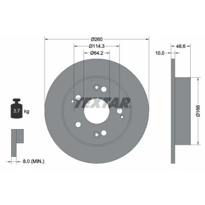 Bilde av TEXTAR PRO 92125103 Bremseskiver 260 10 05/09 114,3 fullt ut belagt uten hjulfestebolt, hjulnav HONDA: CIVIC 7 Hatchback