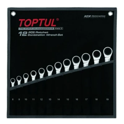 Bilde av TOPTUL GPAQ1202 Kombinasjonsnøkkelsett med skralle skrallefunksjon 8, 9, 10, 11, 12, 3, 14, 15, 16, 17, 18, 19 Krom vanadium stål