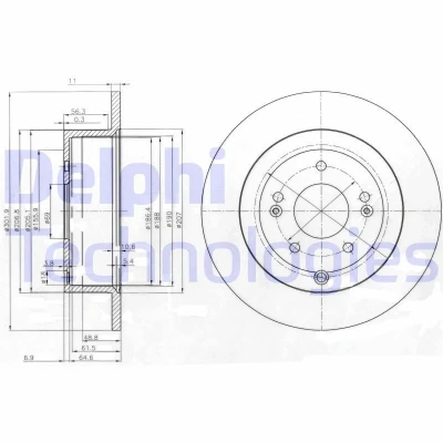 Bilde av DELPHI BG4136 Bremseskiver 302 11 5 fullt ut oljet ubehandlet uten hjullager, ABS sensorring HYUNDAI: SANTA FE 2