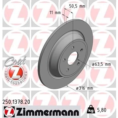 Bilde av ZIMMERMANN COAT Z 250.1378.20 Bremseskiver 316 11 5/5 5 108 fullt ut belagt FORD: Mondeo Kombi, KUGA 2