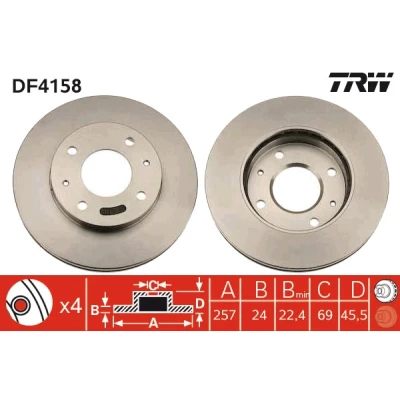 Bilde av TRW DF4158 Bremseskiver 257 24 4 114,3 ventilert spraylakkert