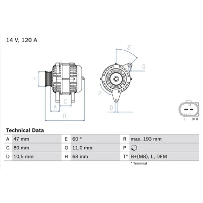 Bilde av BOSCH 0 986 042 820 Dynamo 14V 120A