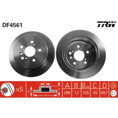 Bilde av TRW DF4561 Bremseskiver 291 12 5 114,3 fullt ut spraylakkert TOYOTA: Previa / Estima II, Avensis Verso