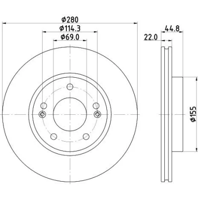 Bilde av HELLA 8DD 355 132 641 Bremseskiver 280 22 05/07 114,3 innvendig ventilert belagt uten hjulfestebolt, hjulnav HYUNDAI: Ioniq, KIA: Niro