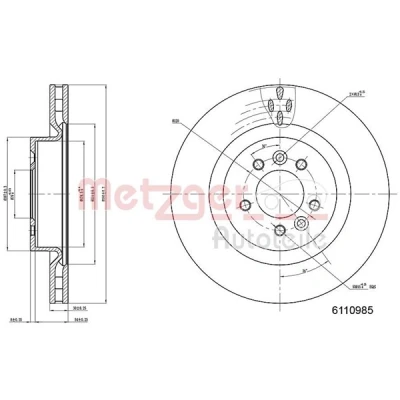 Bilde av METZGER 6110985 Bremseskiver framaksel 360 30 5 120 innvendig ventilert spraylakkert, Krysssliping høy karbon LAND ROVER: Range Rover Sport