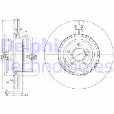Bilde av DELPHI BG3818 Bremseskiver 326 30 5 ventilert oljet ubehandlet uten hjullager, ABS sensorring SUBARU: Impreza III Hatchback, II Sedan