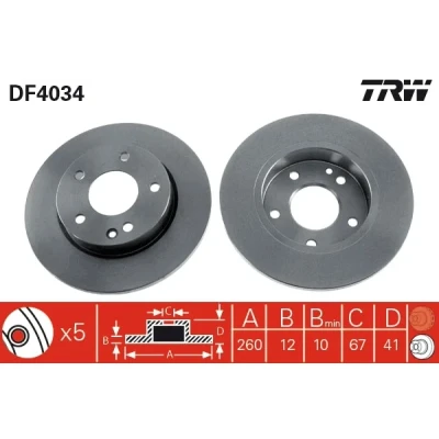 Bilde av TRW DF4034 Bremseskiver 260 12 5 112 fullt ut spraylakkert MERCEDES BENZ: A Klasse