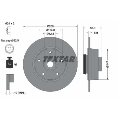 Bilde av TEXTAR Bremseskive RENAULT: Megane 4 PRO 8mm 05/05 114,3mm fullt ut belagt 92291003 432000185R,432006609R,432027412R Bremseskiver, Skivebremser
