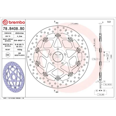Bilde av BREMBO Bremseskive Serie Oro foran 320mm 5mm 5 hullet, todelt bremseskive, flytende 78B408B0 Bremseskiver, Skivebremser