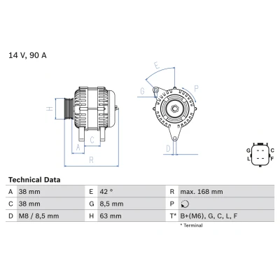 Bilde av BOSCH 0 986 082 790 Dynamo 14V 90A HONDA: CIVIC 8 Hatchback,