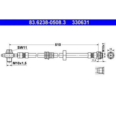 Bilde av ATE 83.6238 0508.3 Bremseslange 505 M10x1 AUDI: A2