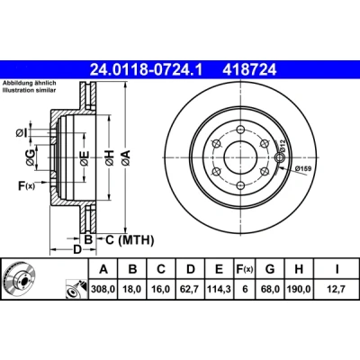Bilde av ATE 24.0118 0724.1 Bremseskiver 308,0 18,0 6 114,3 ventilert belagt NISSAN: Pathfinder 3, NP300 Navara Pick up