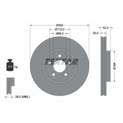 Bilde av TEXTAR PRO+ 92160005 Bremseskiver 320 30 05/06 112 innvendig ventilert belagt høy karbon uten hjulfestebolt, hjulnav AUDI: A4 B8 Avant, Q5