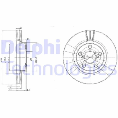 Bilde av DELPHI BG3347 Bremseskiver 260 25 5 ventilert oljet ubehandlet uten hjullager, ABS sensorring TOYOTA: Avensis I Stasjonsvogn, Sedan