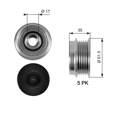 Bilde av GATES OAP7033 Frihjul Dynamo 35 FleetRunner Micro V Stretch Fit AUDI: A4 B7 Avant, B6 B5 VOLKSWAGEN: Passat GP Stasjonsvogn