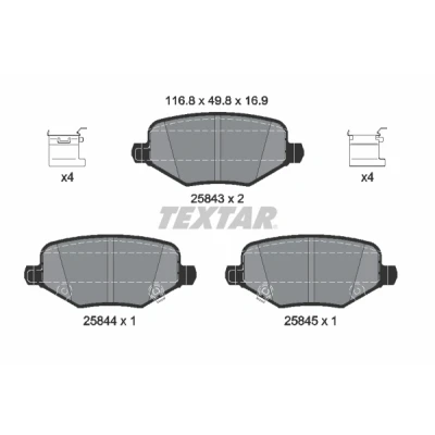 Bilde av TEXTAR 2584301 Bremseklosser med akustisk slitasjevarsel tilbehør DODGE: Journey MPV, CHRYSLER: GRAND 5OYAGER 5