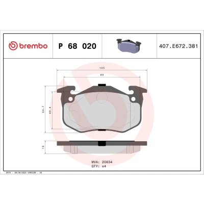 Bilde av BREMBO P 68 020 Bremseklosser ekskl. slitasjevarselkontakt uten tilbehør