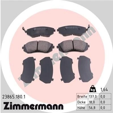 Bilde av ZIMMERMANN 23865.180.1 Bremseklosser med akustisk slitasjevarsel Bildet viser leveranseinnholdet SUBARU: Legacy 4, Impreza III Hatchback, Forester II
