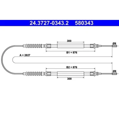 Bilde av ATE 24.3727 0343.2 Bremsekabel 2827 FIAT: Ducato II Van, Flatvogn lastebil/Chassis, PEUGEOT: Boxer Van