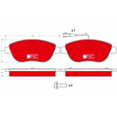 Bilde av TRW DTEC COTEC GDB1483DTE Bremseklosser inkl. slitasjevarselkontakt FIAT: BRAVO 2, Stilo Hatchback, ABARTH: 500 / 595 695 Hatchback