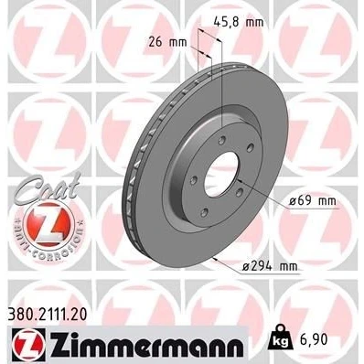 Bilde av ZIMMERMANN COAT Z 380.2111.20 Bremseskiver 294 26 5/5 5 114 innvendig ventilert belagt MITSUBISHI: Outlander 3, 2 SUV, ASX SUV