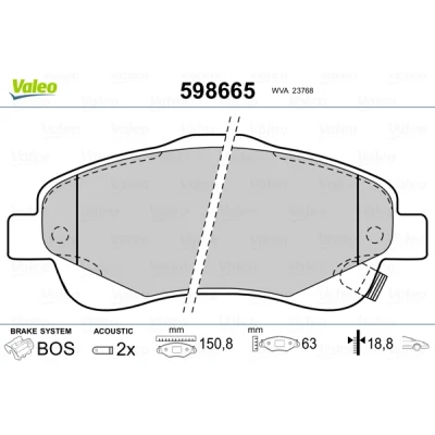 Bilde av VALEO 598665 Bremseklosser framaksel inkl. slitasjevarselkontakt med antihyle blikk TOYOTA: Avensis II Station Wagon, Sedan, Corolla Verso