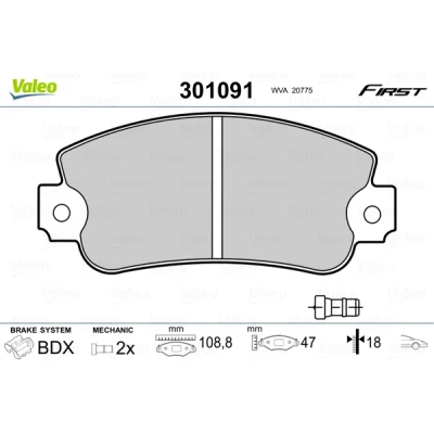 Bilde av VALEO 301091 Bremseklosser FIRST framaksel inkl. slitasjevarselkontakt uten antiskrike blikk FIAT: Panda I Hatchback
