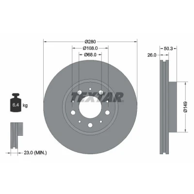 Bilde av TEXTAR PRO 92066703 Bremseskiver 280 26 05/10 108 innvendig ventilert belagt uten hjulfestebolt, hjulnav VOLVO: XC70 I Cross Country, V70