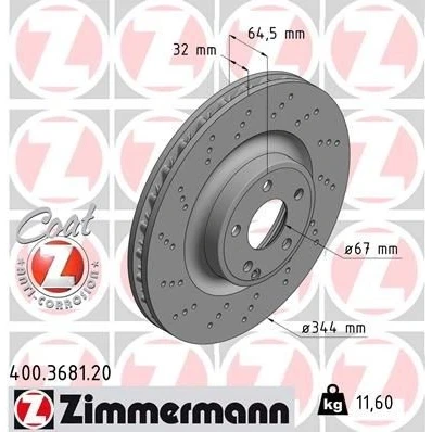 Bilde av ZIMMERMANN COAT Z 400.3681.20 Bremseskiver 344 32 6/5 5 112 innvendig ventilert, nedsenket belagt høy karbon MERCEDES BENZ: E Klasse T modell