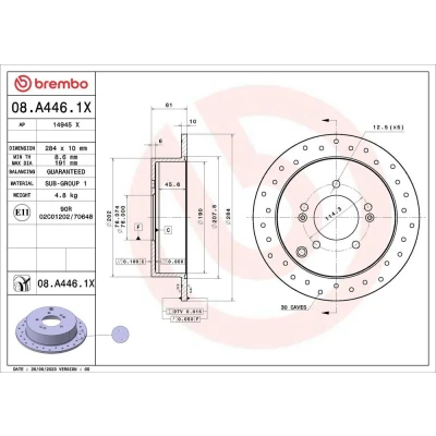Bilde av BREMBO Bremseskive HYUNDAI: ix35, Tucson, Santa Fe I, KIA: Sportage III, II 10mm 5 fullt ut, hullet belagt 08.A446.1X 584112Y300,584113A300