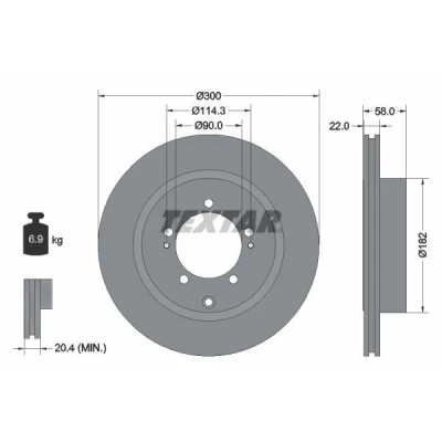 Bilde av TEXTAR PRO 92170603 Bremseskiver 300 22 05/08 114,3 innvendig ventilert belagt uten hjulfestebolt, hjulnav MITSUBISHI: Lancer 7 Limousine