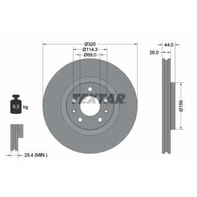 Bilde av TEXTAR PRO 92195403 Bremseskiver 320 28 05/07 114,3 utvendig ventilert belagt uten hjulfestebolt, hjulnav RENAULT: MEGANE 3 Grandtour