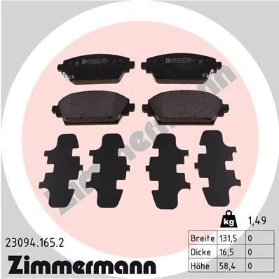 Bilde av ZIMMERMANN 23094.165.2 Bremseklosser med akustisk slitasjevarsel Bildet viser leveranseinnholdet HONDA: Accord 6 Limousine,