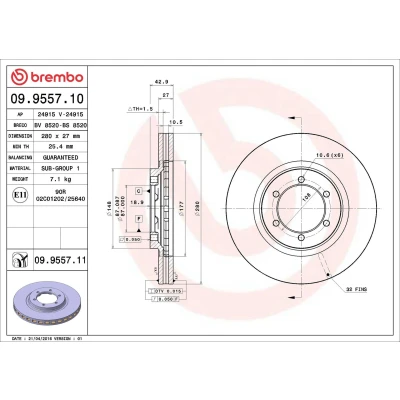 Bilde av BREMBO COATED DISC LINE 09.9557.11 Bremseskiver 280 27 6 innvendig ventilert belagt HYUNDAI: Terracan