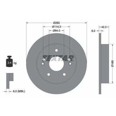 Bilde av TEXTAR PRO 92172003 Bremseskiver 260 9 05/07 114,3 fullt ut belagt uten hjulfestebolt, hjulnav HONDA: Prelude V