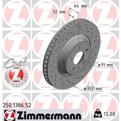 Bilde av ZIMMERMANN SPORT COAT Z 250.1386.52 Bremseskiver 352 32 6/5 5 114 utvendig ventilert, hullet belagt høy karbon FORD USA: Mustang Mk6 Coupé