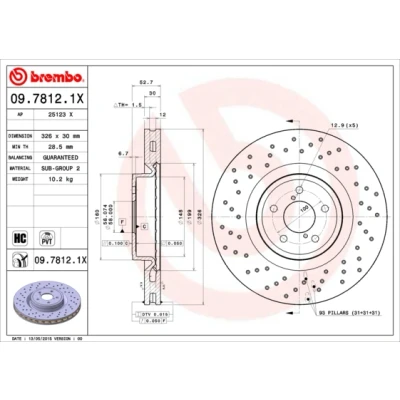 Bilde av BREMBO XTRA LINE 09.7812.1X Bremseskiver 326 30 5 perforert / ventilert belagt høy karbon SUBARU: Impreza II Sedan, Stasjonsvogn
