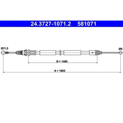 Bilde av ATE 24.3727 1071.2 Bremsekabel 1603 OPEL: Vivaro A Combi, Van, NISSAN: Primastar Minibuss, RENAULT: TRAFIC 2 Bus