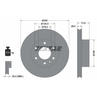 Bilde av TEXTAR 92155900 Bremseskiver 300 28 06/07 125 innvendig ventilert uten hjulfestebolt, hjulnav IVECO: DAILY 4 Kasten/Kombi