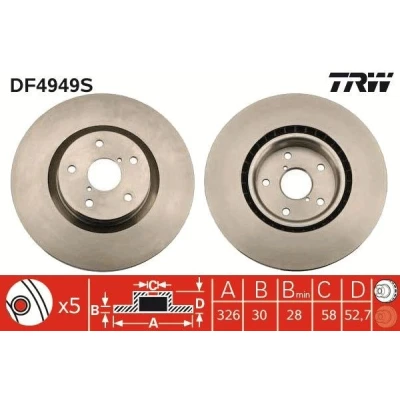 Bilde av TRW DF4949S Bremseskiver 326 30 5 114,3 ventilert spraylakkert høy karbon SUBARU: Impreza III Hatchback, II Sedan, Sedan