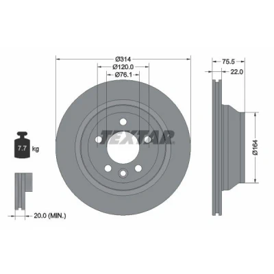 Bilde av TEXTAR PRO 92121903 Bremseskiver 314 22 05/06 120 utvendig ventilert belagt uten hjulfestebolt, hjulnav VOLKSWAGEN: Multivan 5 (7HM