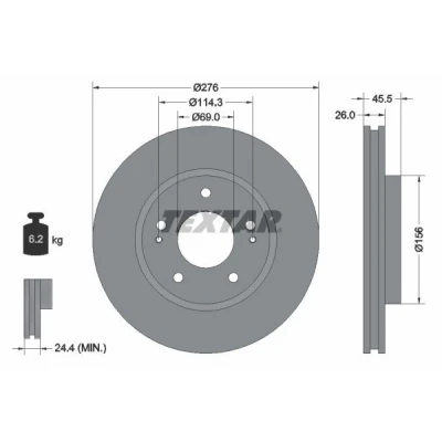 Bilde av TEXTAR PRO 92198203 Bremseskiver 276 26 05/07 114,3 innvendig ventilert belagt uten hjulfestebolt, hjulnav MITSUBISHI: Outlander I SUV