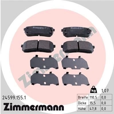 Bilde av ZIMMERMANN 24599.155.1 Bremseklosser med akustisk slitasjevarsel Bildet viser leveranseinnholdet HYUNDAI: H 1 Cargo, ix55, Travel, KIA: SORENTO 3