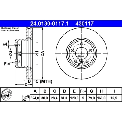 Bilde av ATE 24.0130 0117.1 Bremseskiver 324,0 30,0 5 120,0 ventilert belagt høy karbon BMW: 7