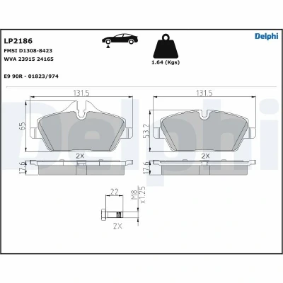 Bilde av DELPHI LP2186 Bremseklosser klargjort for slitasjeindikator med antihyle blikk tilbehør BMW: 1 Hatchback, 2 Active Tourer, Cabrio