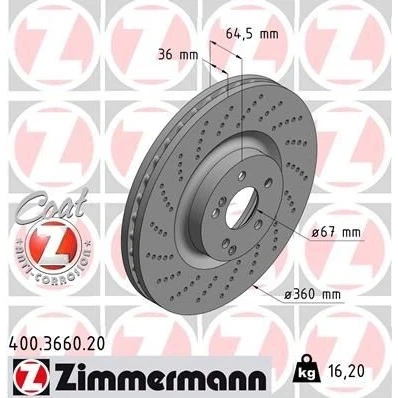 Bilde av ZIMMERMANN COAT Z 400.3660.20 Bremseskiver 360 36 6/5 5 112 innvendig ventilert, hullet belagt MERCEDES BENZ: E Klasse T modell, C modell