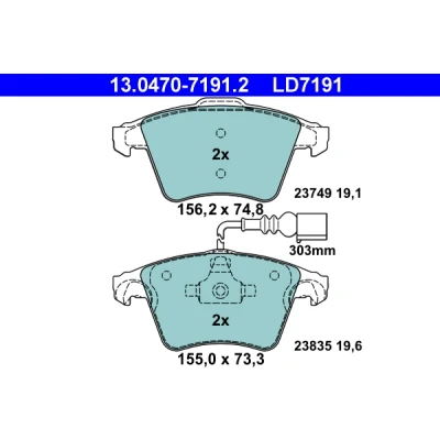 Bilde av ATE Ceramic 13.0470 7191.2 Bremseklosser inkl. slitasjevarselkontakt VOLKSWAGEN: Touareg I