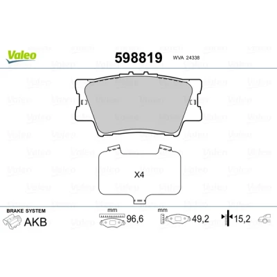 Bilde av VALEO 598819 Bremseklosser bakaksel ekskl. slitasjevarselkontakt med antihyle blikk TOYOTA: RAV4 IV SUV, III Camry VI Sedan, LEXUS: ES V