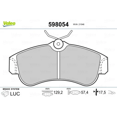 Bilde av VALEO 598054 Bremseklosser framaksel ekskl. slitasjevarselkontakt uten antiskrike blikk NISSAN: Almera II Hatchback, Primera Hatchback